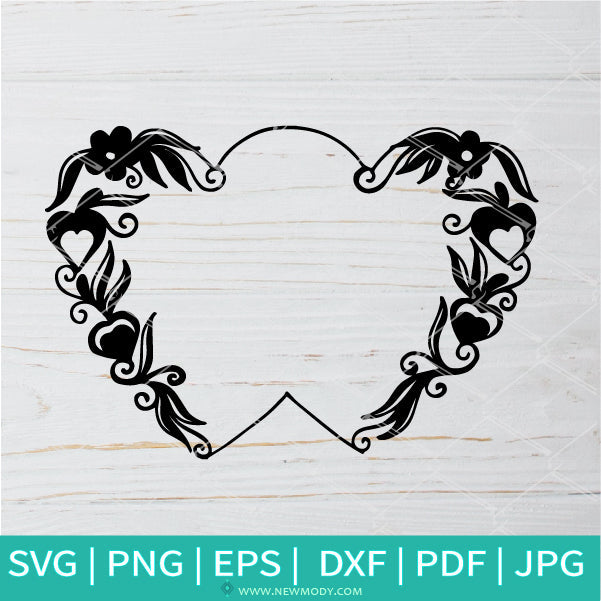 Heart Floral Picture Frame SVG - Border SVG -Decorative Border PNG