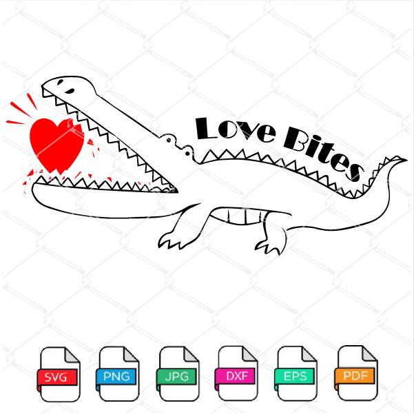 Love Bites SVG - Crocodile Valentine SVG- Crashed Heart SVG
