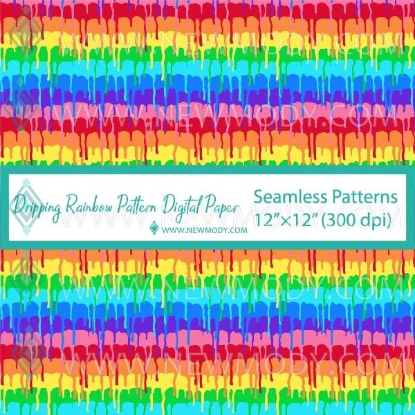 Dripping Rainbow Pattern Digital Paper - Dripping Colorful