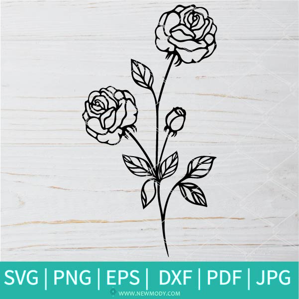 Floral Rose Svg Cut File, Roses Outline Svg, Rose Flower Svg